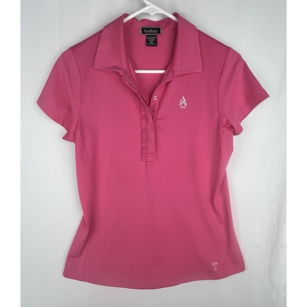 Golftini Short‎ Sleeve Ruffle Golf Polo Shirt Women's MEDIUM Bright Pink Tennis